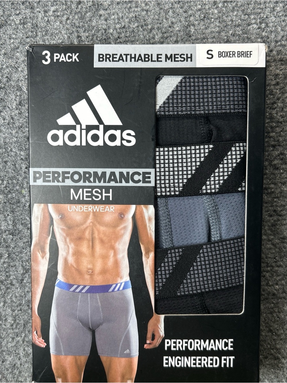 adidas Men’s Performance Mesh Boxer Briefs - 3 Pack, Black/Gray size small new